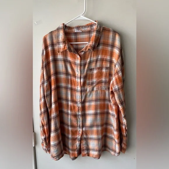 Cotton On Orange and White Plaid Button Down Shirt - Picture 4 of 5
